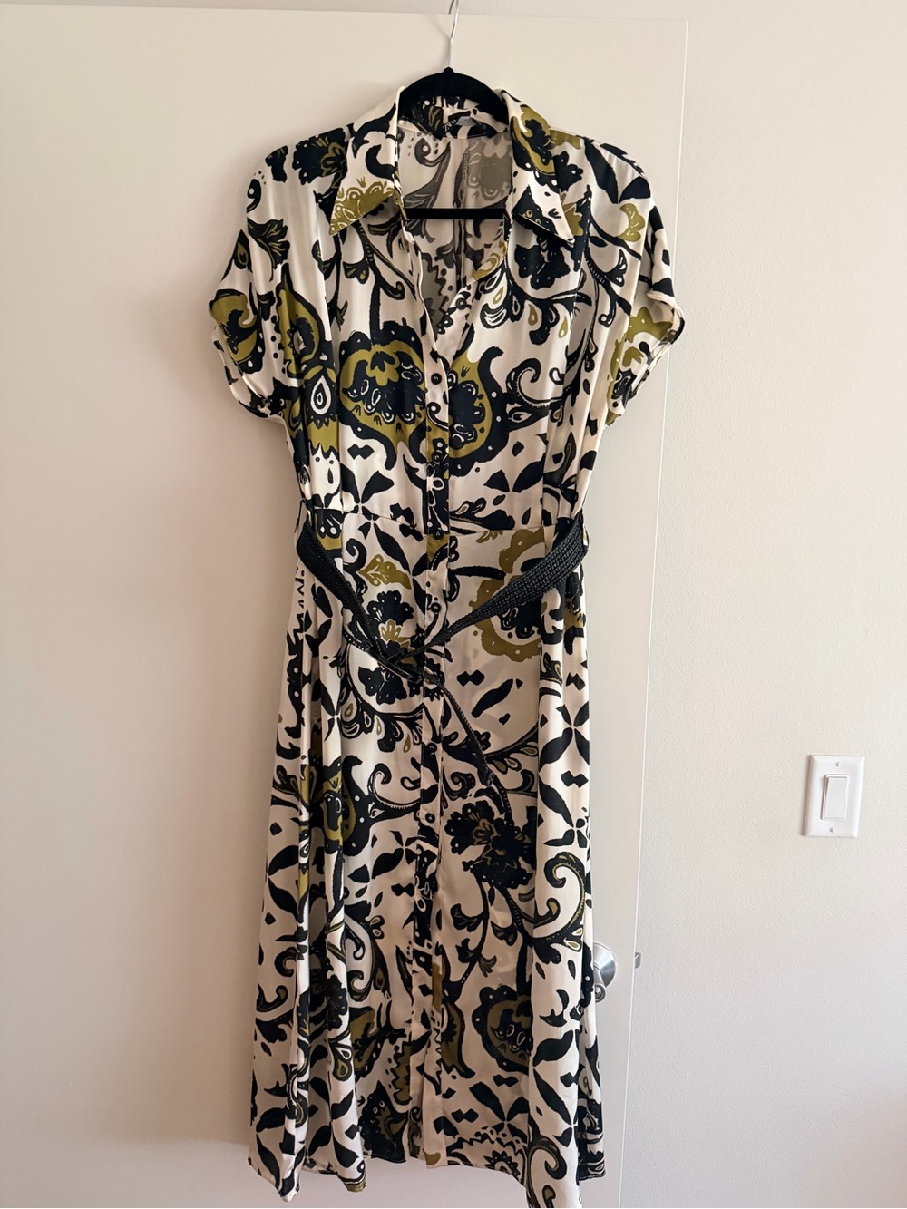 Classic Shirt Dress with Olive & Black Paisley Print